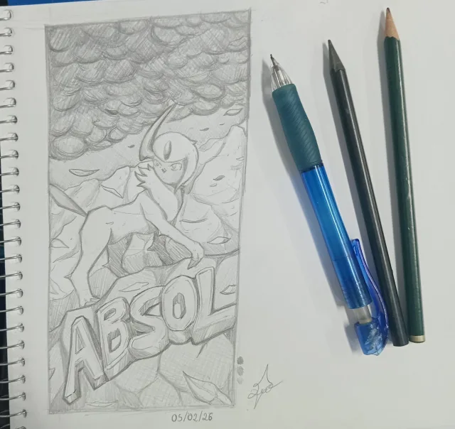 Absol desenho a grafite e lapiz